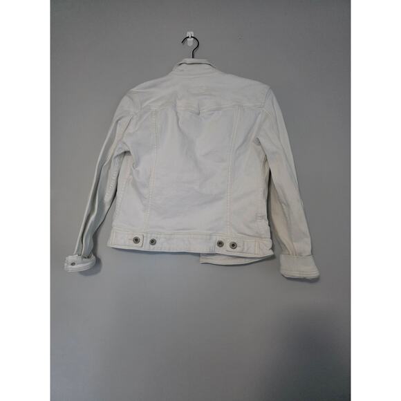 Levis Womens Small Trucker Denim Jacket Cream Western Silver Layering Minimalist - Picture 2 of 9
